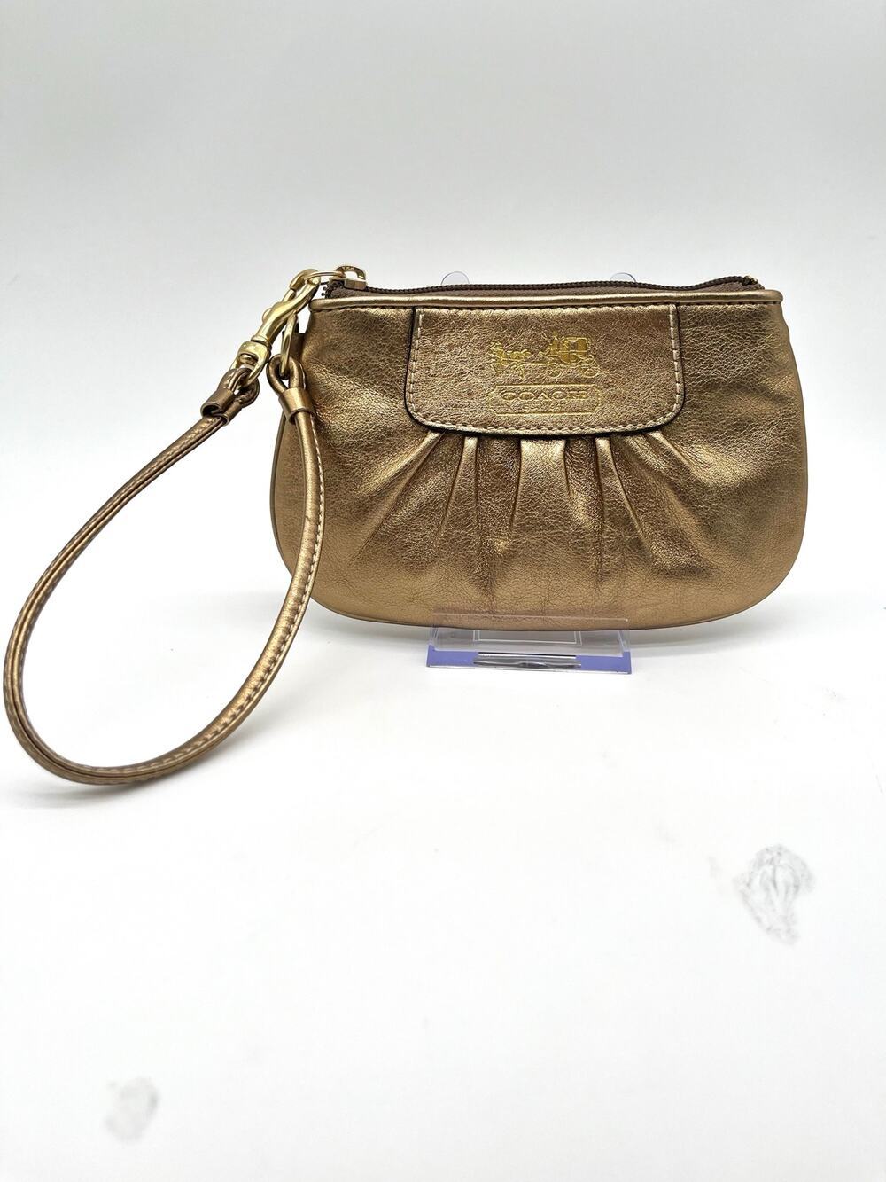 COACH Y2K GOAT SUEDE LEATHER Gold Metallic Wristlet, Horse & Carriage